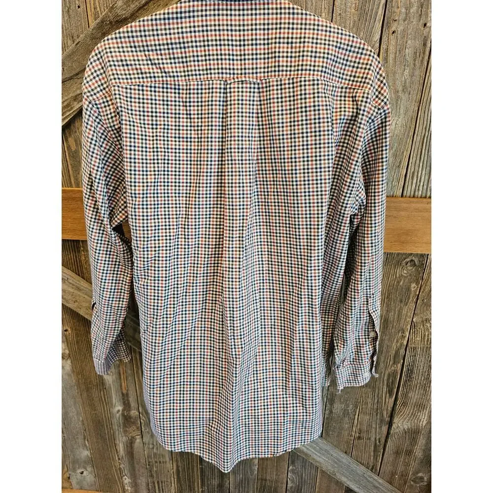Orvis size large L men's long sleeve orange blue checked button up work casual ^